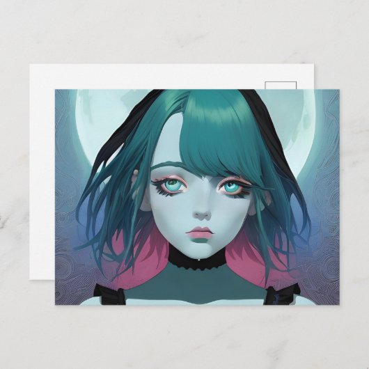 Sad Anime Woman Blue Eyes Postcard Postkarte (Vorne/Hinten)
