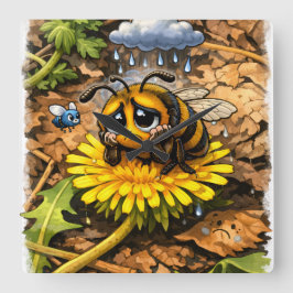 Sad Bee  Quadratische Wanduhr