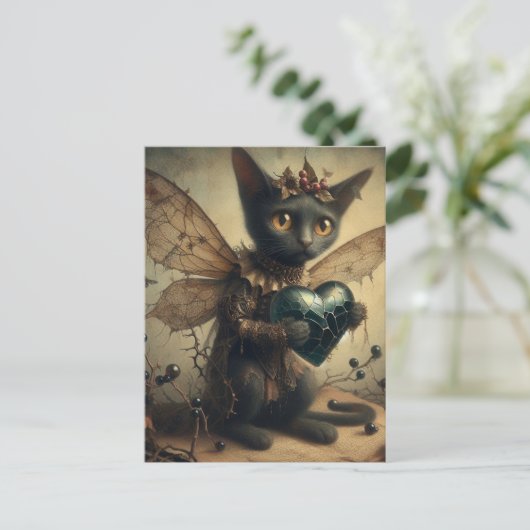 Sad Black Cat Fairy Postkarte (Stehend Vorderseite)