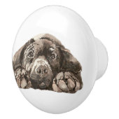 Sad Black Labrador Retriever Hund Tier Tier Keramikknauf (Rechts)