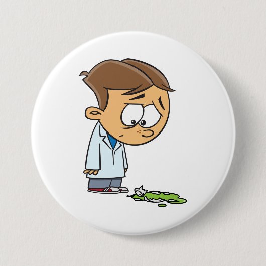 Sad Boy Scientist mit gebrochenem Experiment Button (Vorderseite)