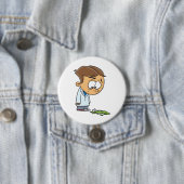 Sad Boy Scientist mit gebrochenem Experiment Button (Beispiel)