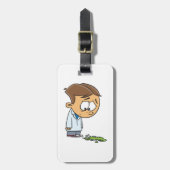Sad Boy Scientist mit gebrochenem Experiment Gepäckanhänger (Vorderseite vertikal)