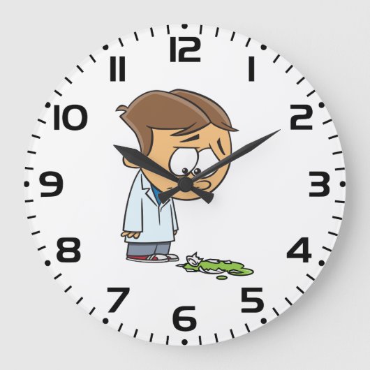Sad Boy Scientist mit gebrochenem Experiment Große Wanduhr (Vorderseite)