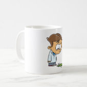 Sad Boy Scientist mit gebrochenem Experiment Kaffeetasse (Vorderseite Links)