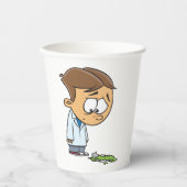 Sad Boy Scientist mit gebrochenem Experiment Pappbecher (Vorderseite)