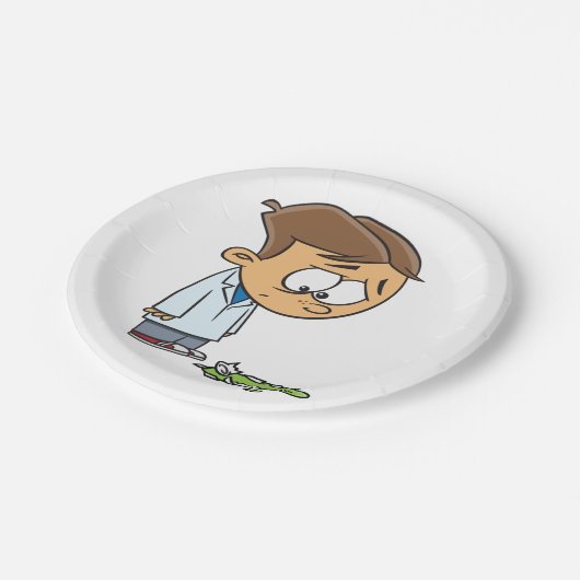 Sad Boy Scientist mit gebrochenem Experiment Pappteller (Schrägansicht)