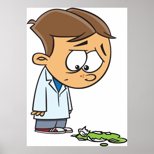Sad Boy Scientist mit gebrochenem Experiment Poster (Vorne)