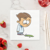 Sad Boy Scientist mit gebrochenem Experiment Serviette (Beispiel)