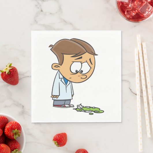 Sad Boy Scientist mit gebrochenem Experiment Serviette (Beispiel)