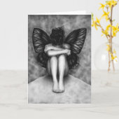 Sad Butterfly Girl Grußkarte Karte (Gelbe Blume)