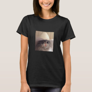 Sad Cat Cowboy Hat Meme Funny Internet Viral Joke T-Shirt