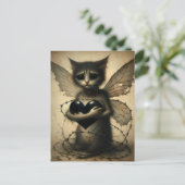 Sad Cat Fairy mit schwarzem Herzen Postkarte (Stehend Vorderseite)