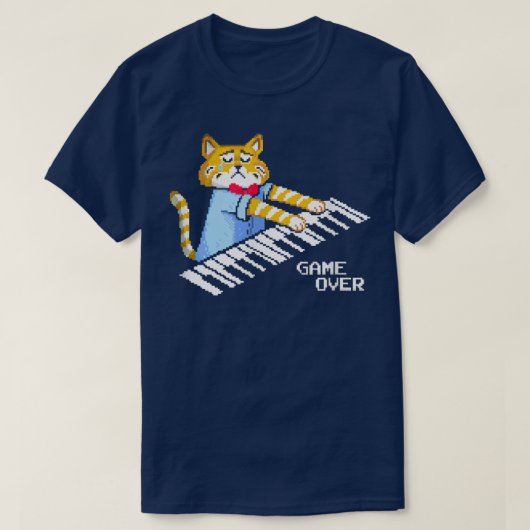 Sad Cat spielt Keyboard-Game Over T-Shirt (Design vorne)