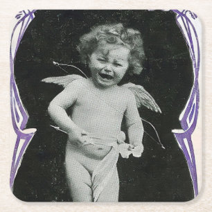 Sad Cherub Angel Print Rechteckiger Pappuntersetzer