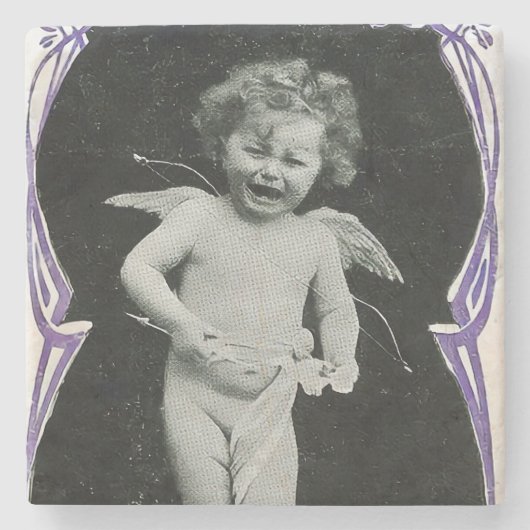 Sad Cherub Angel Print Steinuntersetzer (Vorderseite)