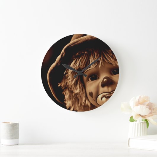 Sad Clown Doll Große Wanduhr (Zuhause)