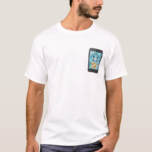 Sad Cracked Smartphone Character with Bandaids T-Shirt (Vorderseite)