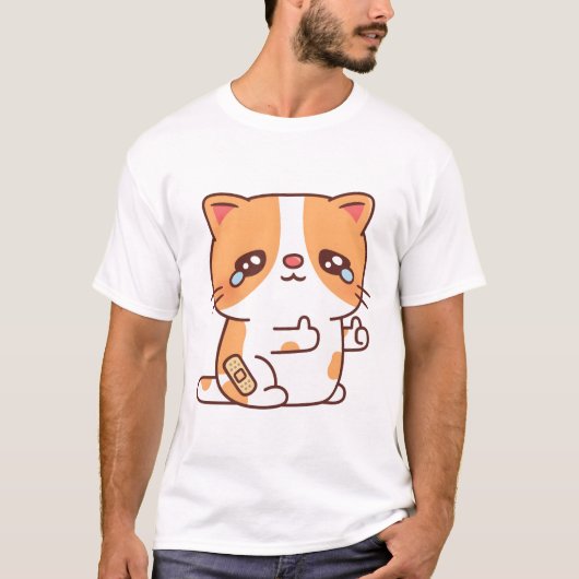 Sad Crying Cat But Thumbs Up T-Shirt (Vorderseite)