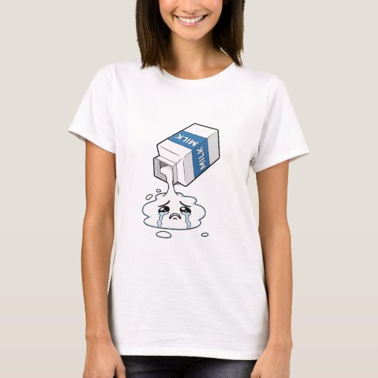 Sad Crying Spilled Milk Carton Puddle Character T-Shirt (Vorderseite)