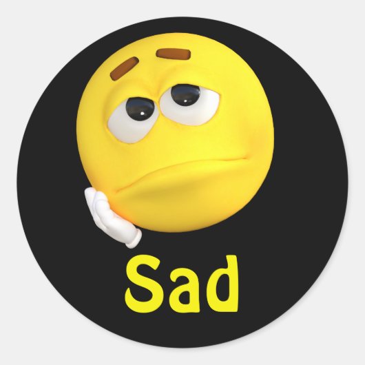 Sad Emoji Emoticon Cartoon Face Runder Aufkleber (Vorderseite)