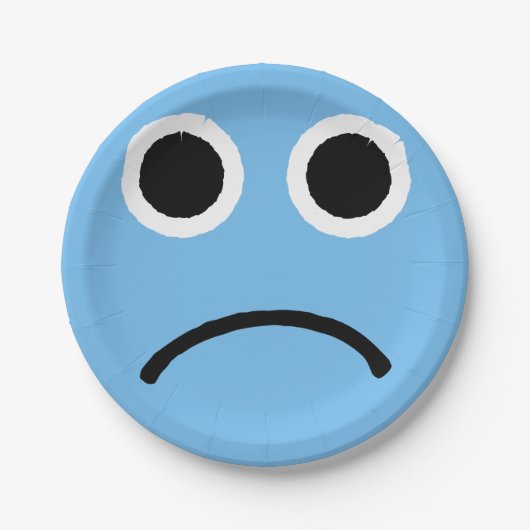 Sad Face Blue Frowning Emoticon Emoji Pappteller (Vorderseite)