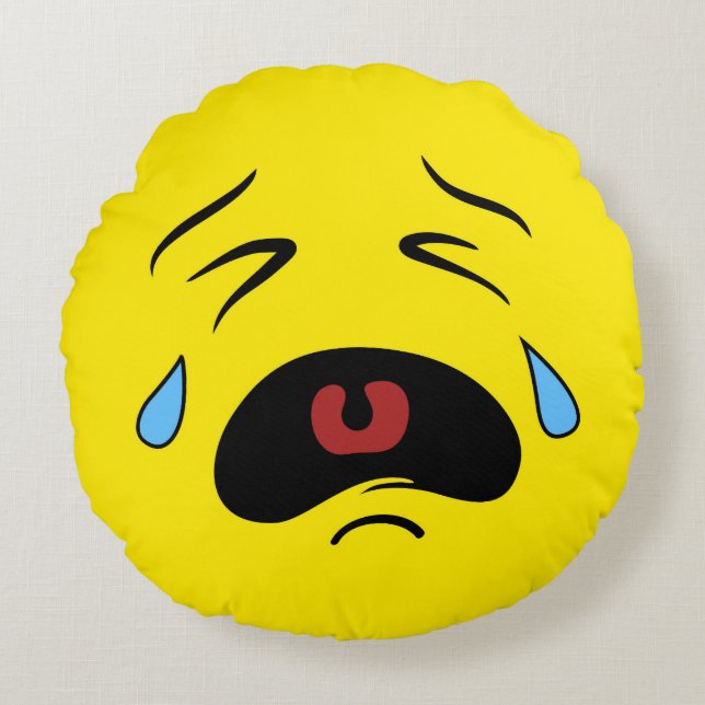 Sad Face Emoji Rundes Kissen (Vorderseite)