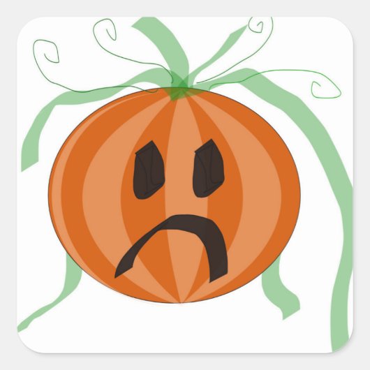 Sad-Face Halloween Pumpkin Niedlicher Jack-O-Lante Quadratischer Aufkleber (Vorderseite)