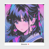 Sad Girl 90s Anime Style Sticker (Blatt)