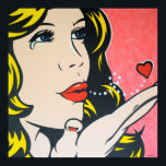 Sad Goodbye - Original Pop Art Poster<br><div class="desc">Eine hübsche junge Blondine bläst einem traurigen Kuss auf Wiedersehen. Drucken eines originalen Pop-Malers auf Leinwand durch www.jamieleeart.com</div>