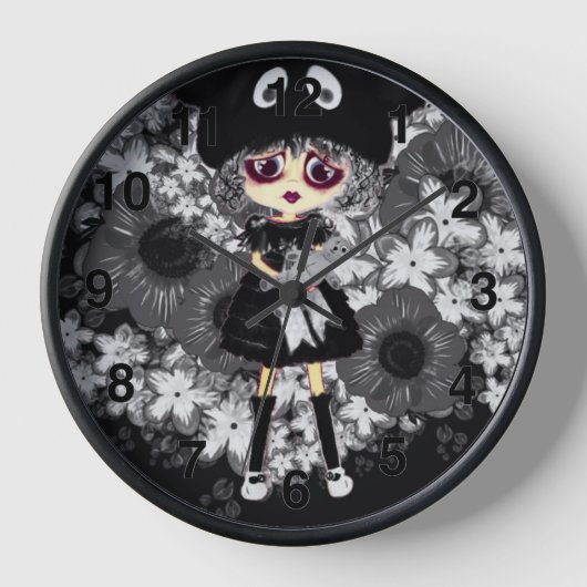 Sad Goth Girl - Kawaii Chibi Cartoon Große Uhr (Vorderseite)