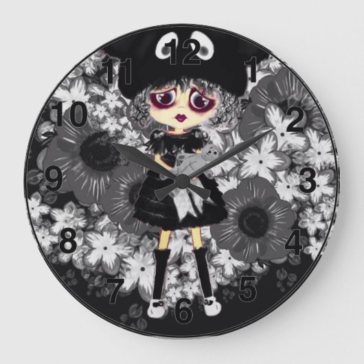 Sad Goth Girl - Kawaii Chibi Cartoon Große Wanduhr (Vorderseite)