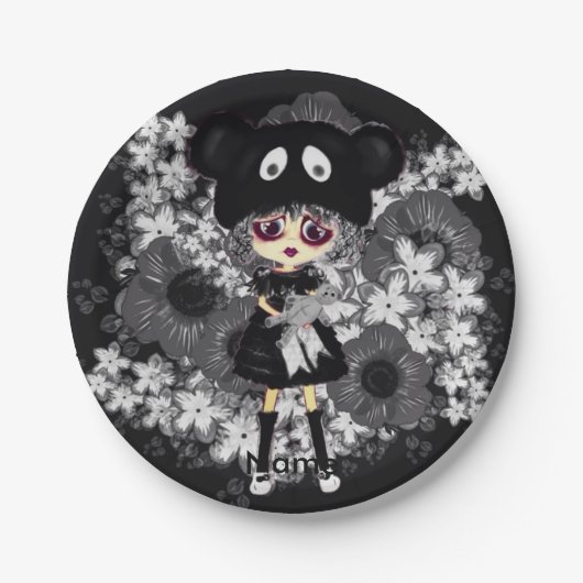 Sad Goth Girl - Kawaii Chibi Cartoon Pappteller (Vorderseite)