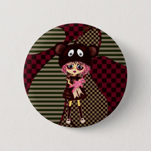 Sad Goth Girl, Kawaii chibi mit Teddybär Button (Vorderseite)