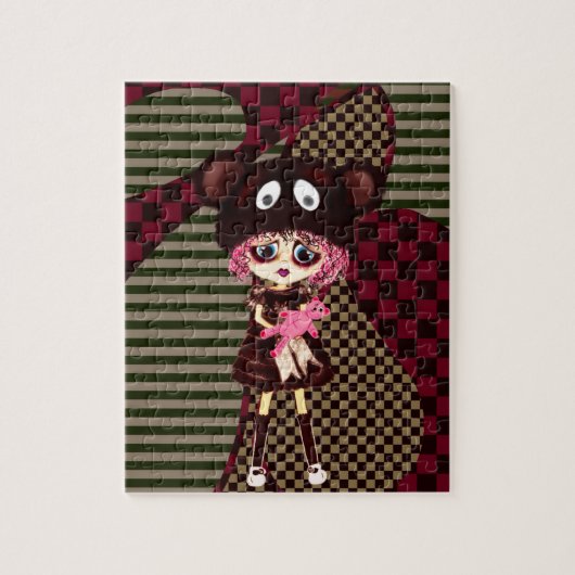 Sad Goth Girl, Kawaii chibi with teddybear Puzzle (Vertikal)