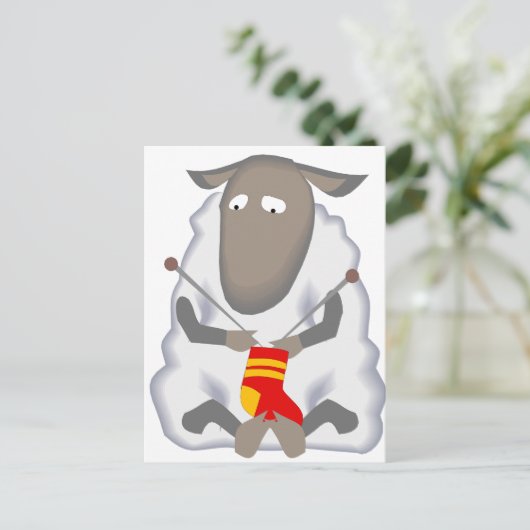 Sad Ironic Sheep Knitter Sock Wool Postkarte (Stehend Vorderseite)