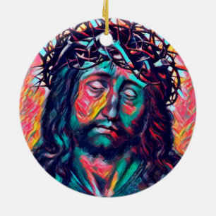 Sad Jesus Christus Gesicht Thorn Crown Abstrakte K Keramik Ornament