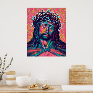 Sad Jesus Christus Gesicht Thorn Crown Abstrakte K Poster