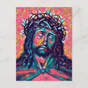 Sad Jesus Christus Gesicht Thorn Crown Abstrakte K Postkarte