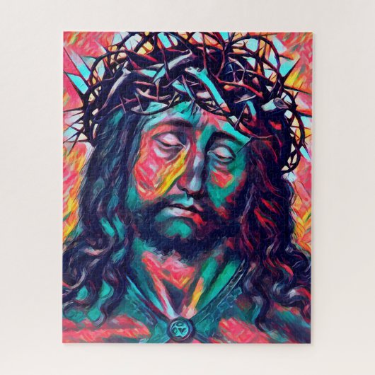 Sad Jesus Christus Gesicht Thorn Crown Abstrakte K Puzzle (Vertikal)