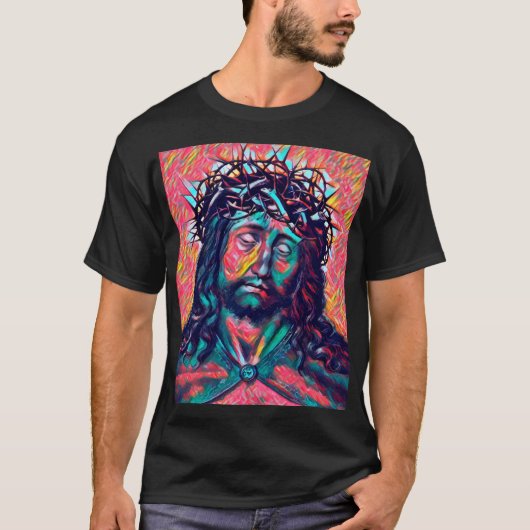Sad Jesus Christus Gesicht Thorn Crown Abstrakte K T-Shirt (Vorderseite)