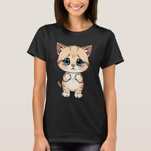 Sad Kitten Meme Standing Cat Silly Funny Cat Lover T-Shirt (Vorderseite)