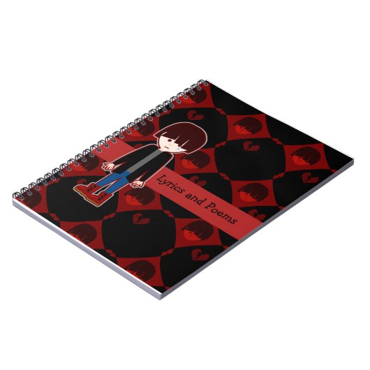 Sad Lonely Emo Boy Fun Cartoon Art Design Notizblock (Linke Seite)