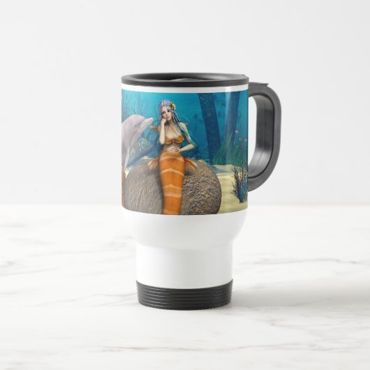Sad Mermaid and Dolphin Reisebecher (VorderseiteRechts)