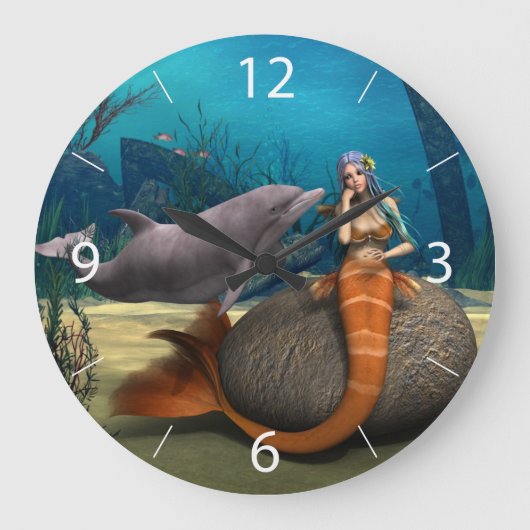 Sad Mermaid Große Wanduhr (Vorderseite)