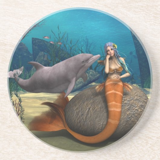 Sad Mermaid Sandstein Untersetzer (Vorne)
