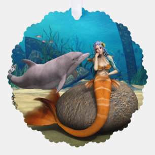 Sad Mermaid und Dolphin Ornament Karte