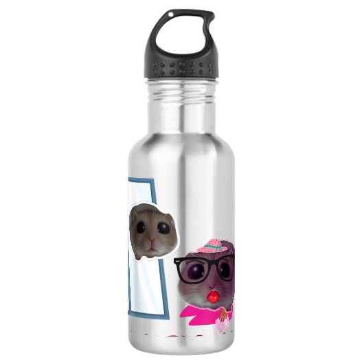 Sad Mouse Meme Funny Hamster Edelstahlflasche (Vorderseite)