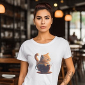 Sad Orange Tabby Cat in Coffee Cup Graphic T-Shirt