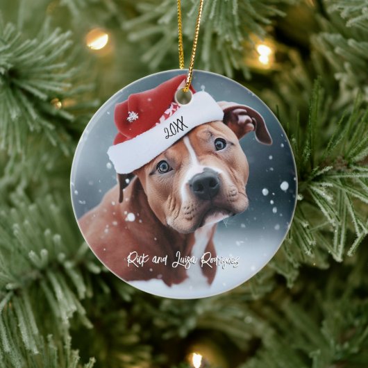 Sad Pit Bull mit Weihnachten in der Weihnachtsmann Keramik Ornament (Baum)